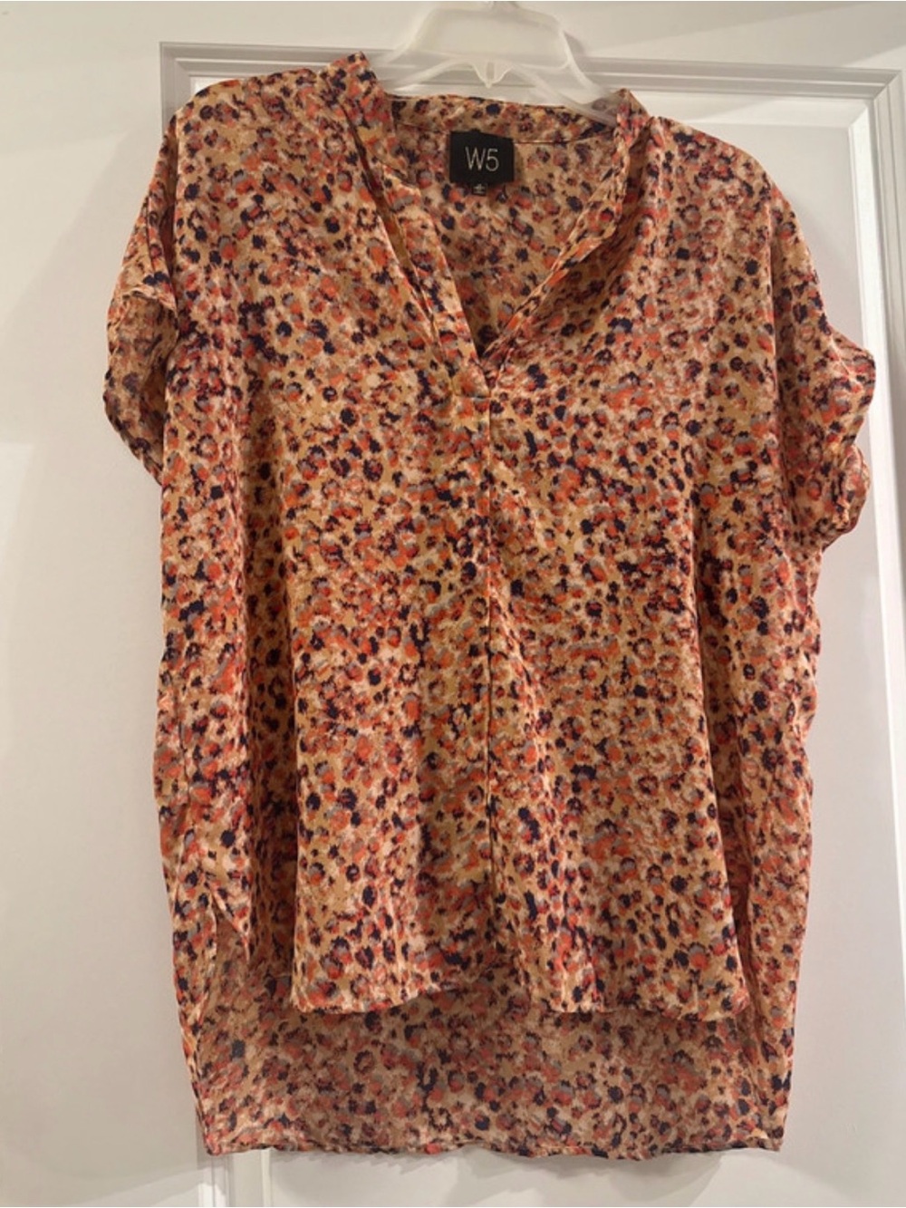 Women's Orange Multicolor Animal Print V-Neck Blouse